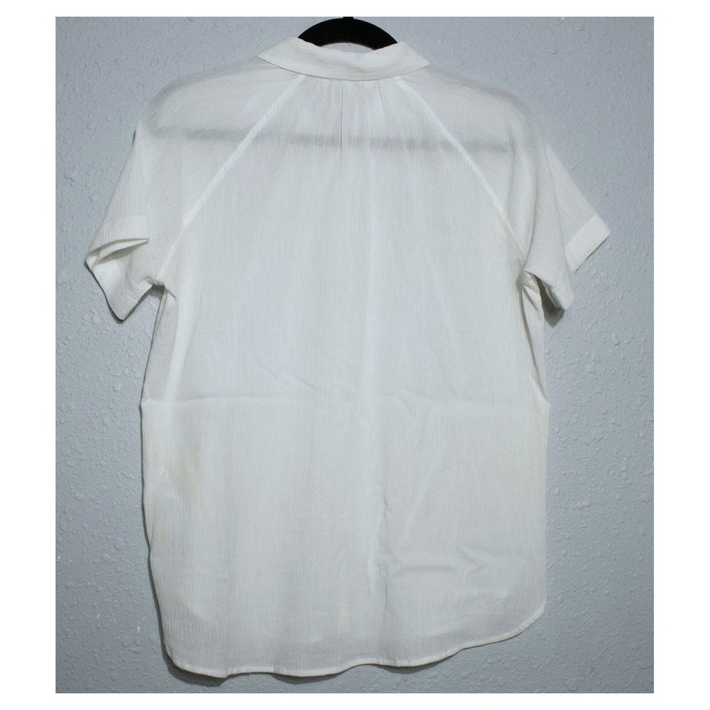Madewell White Textured Cotton Short Sleeve Button Down Shirt XS Raglan Hem - Picture 5 of 6
